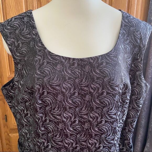 Black Label by Evan Picone Jacquard Grey Metallic Fit & Flare Sleeveless Dress - Picture 4 of 11